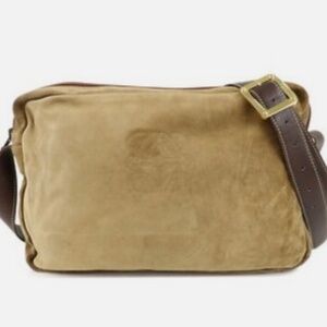 LOEWE Suede shoulder bag in tan with brown leather and gold hardware